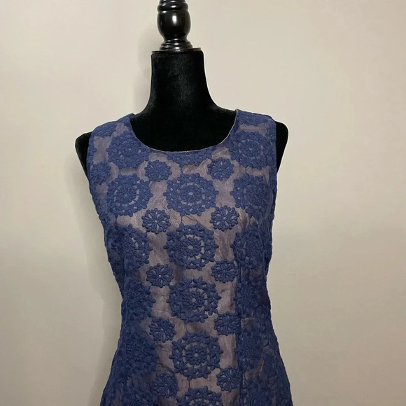 Blu Pepper Navy Blue Dress with Embroidered Mesh Fabric and Nude Underlay - Picture 2 of 12